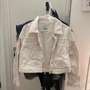 Zara White Cropped Jean Jacket